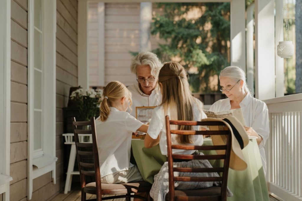 Grandparents with their grandchildren.